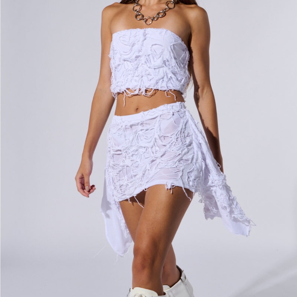 AKIRA White Distressed Tube Top & Skirt - Picture 6 of 8